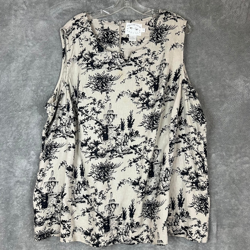 Country Wear Casuals Sleeveless Blouse Womens 3X Toile Linen Blend Lightweight